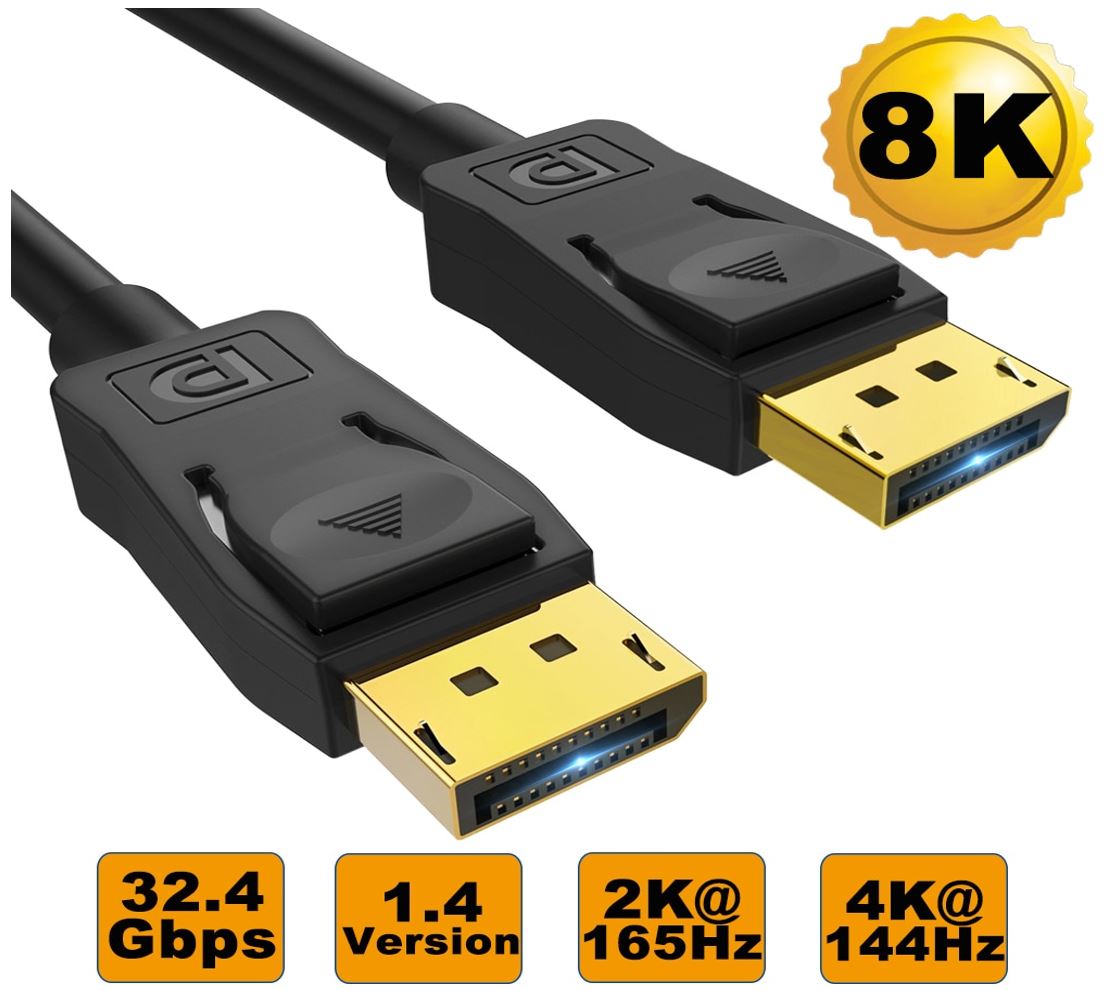 8Ware 3m Ultra 8K DisplayPort DP1.4 Cable - Male to Male Gold Plated 7680x4320 8K 60Hz 4K 144Hz 32.4Gbps UHD QHD FHD HDP HDCP HDTV HDR 28AWG