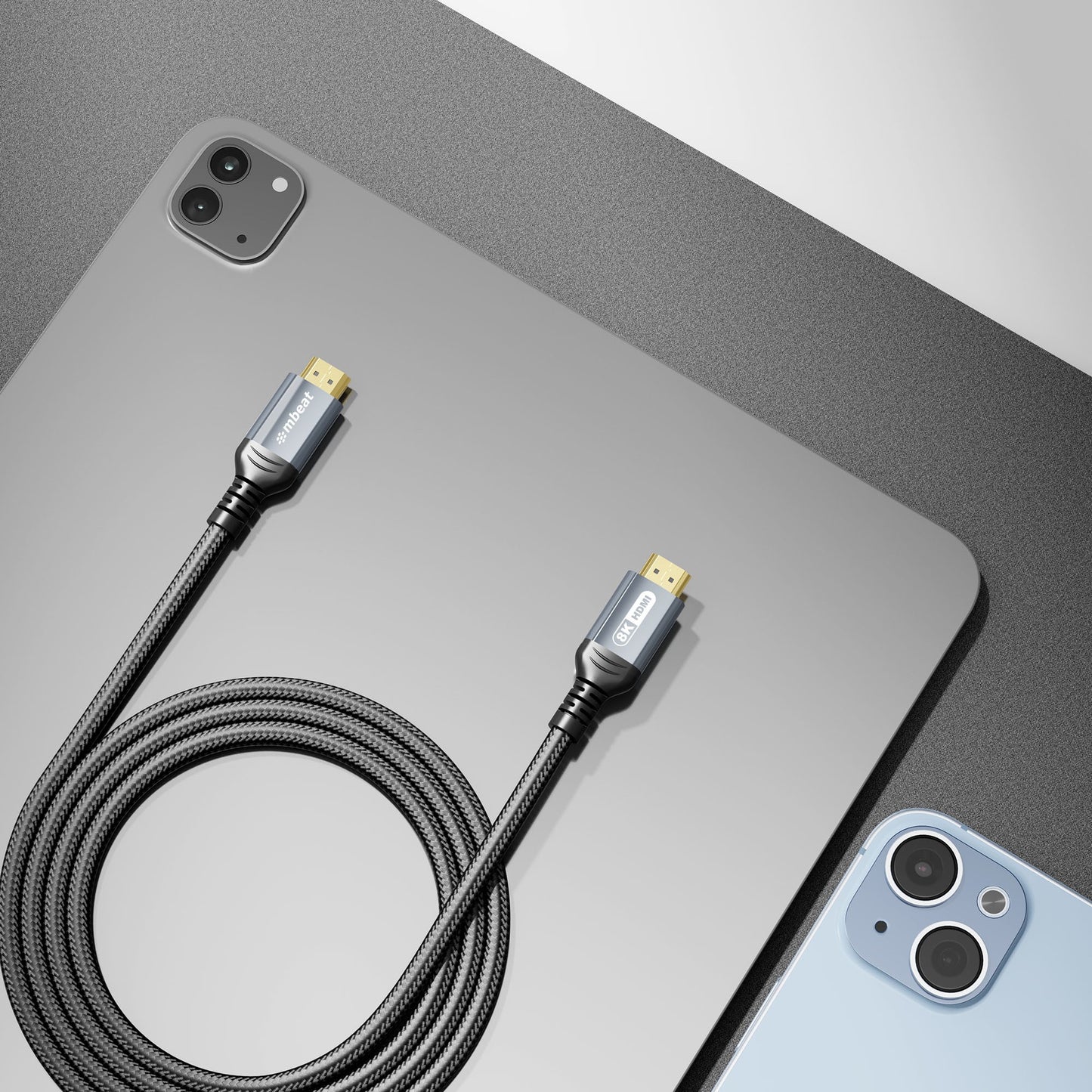 mbeat Tough Link 1.5m Certified 8K HDMI Cable - Space Grey HDMI 2.1 (male) to HDMI 2.1 (male) 50cm 2.02cm 1.13cm