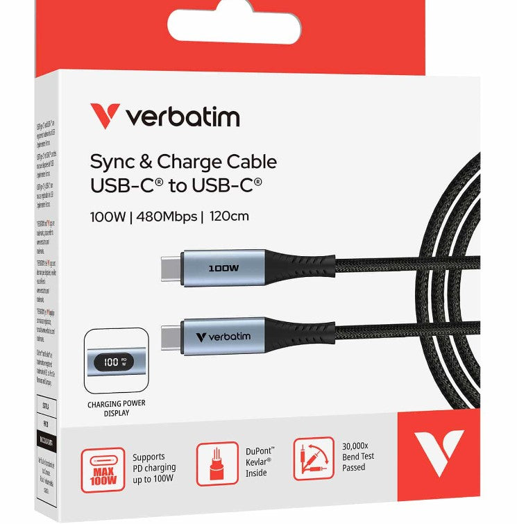Verbatim Sync Charge USB C to USB C 100W Display 120 cm