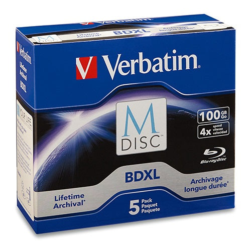 Verbatim M DISC BDXL 100GB 4X with Branded Surface 5pk Jewel Case Box (LS)