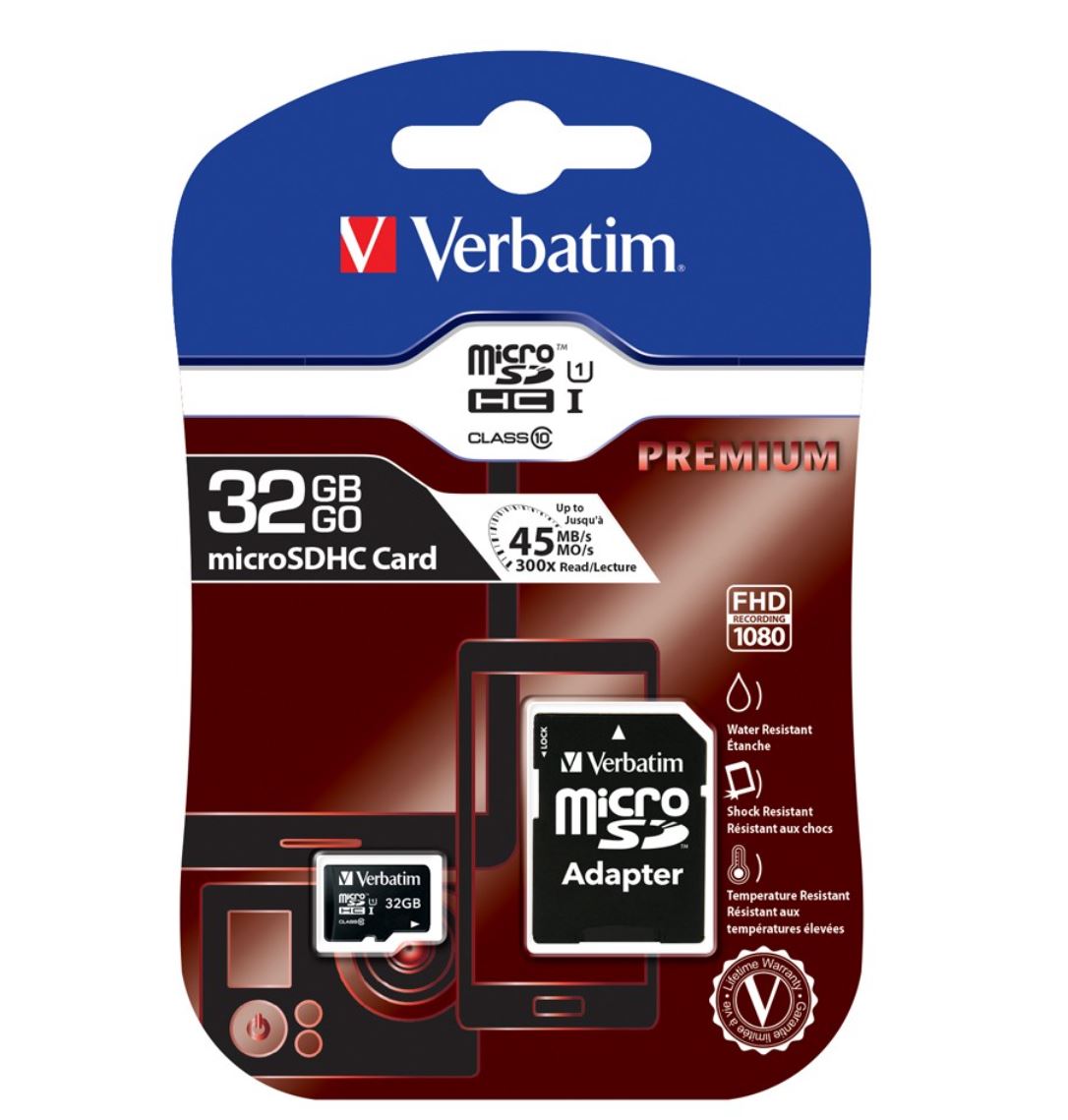 Verbatim 32GB MicroSD SDHC SDXC Class10 UHS-I Memory Card 45MB s Read 10MB s Write 300X Read Speed with standard SD adaptor