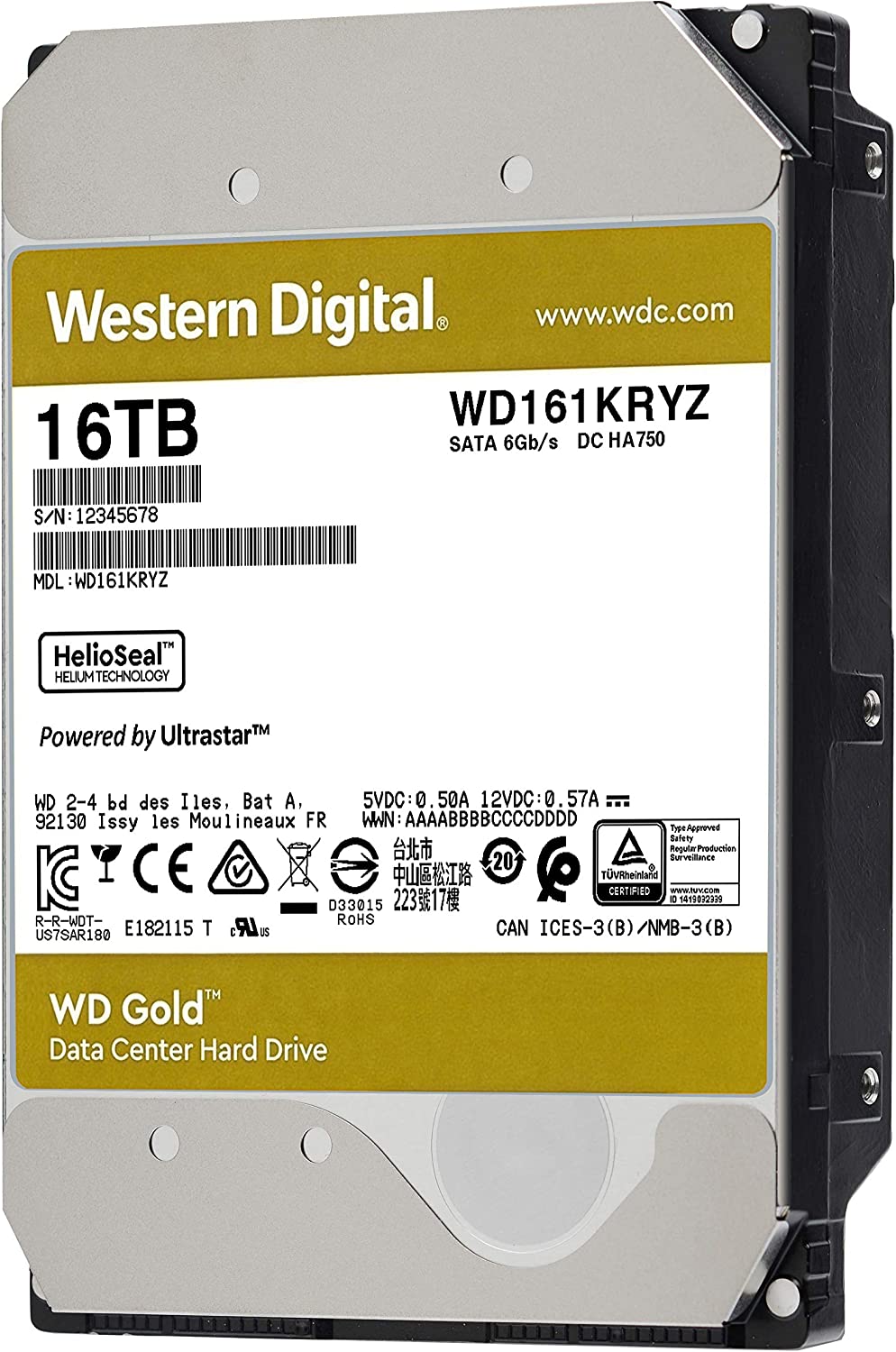 Western Digital Gold 16TB 3.5 ft Enterprise Class SATA 6 Gb s HDD 7200 RPM Cache Size 512MB 5-Year Limited Warranty