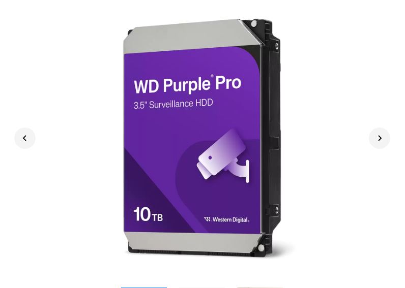 Western Digital WD102PURP Purple Pro 10TB 3.5 ft Surveillance HDD 7200RPM 256MB SATA3 265MB s 550TBW 24x7 64 Cameras AV NVR DVR 2.5mil MTBF 5yrs