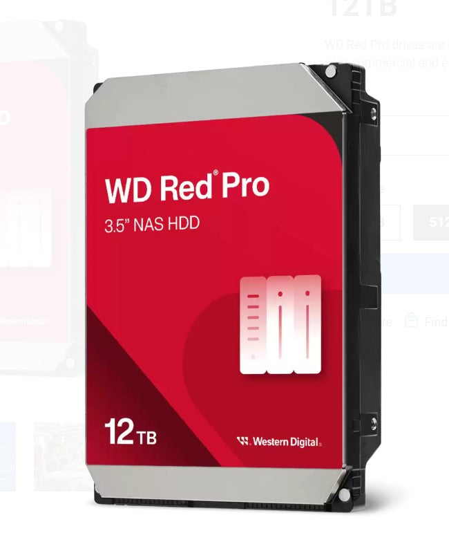 Western Digital WD Red Pro 12TB 3.5 ft NAS HDD SATA3 7200RPM 256MB Cache 24x7 300TBW ~24-bays NASware 3.0 CMR Tech 5yrs wty (replacement of WD121KFBX)