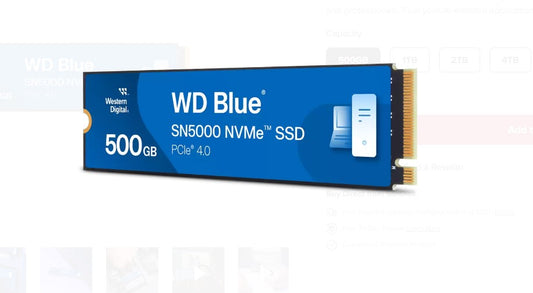 Western Digital WD Blue SN5000 NVMe 500GB SSD M.2 2280, 5,000MB s R 4,000MB s W, 460K IOPS R 770K IOPS W, PCIe Gen4 x4, 5-Y Warranty