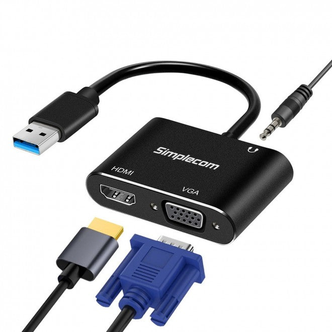 Simplecom DA316A USB to HDMI VGA Video Card Adapter with 3.5mm Audio