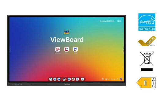 ViewSonic ViewBoard IFP7534 EDLA Certified ViewBoard 75 ft 4K Interactive Display, 20pct better power efficiency, Android 14 Quad-core CPU microSD port