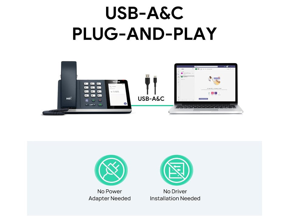 Yealink MP45 USB Teams Phone Desk Corded Phones for Work, Certified by Microsoft Teams Skype for Business System, Powered by Computer via USB-A C