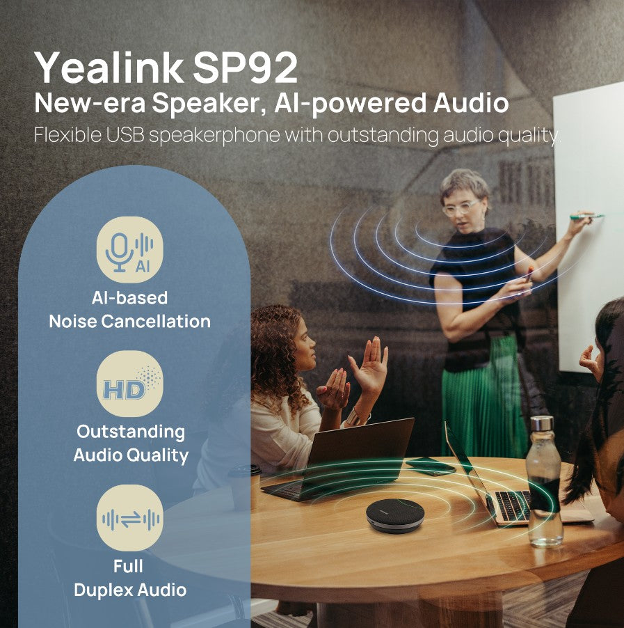 Yealink SP92 with Dongle USB-C A, AI Noise Cancellation, 4m All-round Voice Pick Up 50 mm Speaker for Brilliant Audio Quality Full Duplex AudioEcho