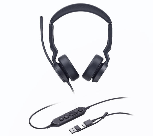 Yealink UH44 Dual Teams USB-C A Microsoft Certified Teams USB Wired HeadsetDual Noise-Canceling Microphones 35mmSpeaker Busylight Leather Ear Cushions