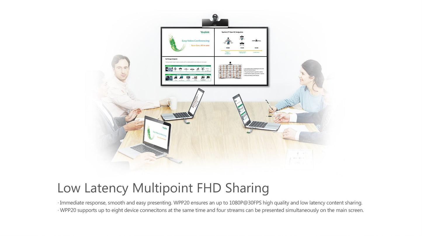 Yealink WPP20 Wireless Presentation Pod, To Suit Conference Systems, Combining A Self-Built 5G Wi-Fi, 1080p30fps, AirPlay