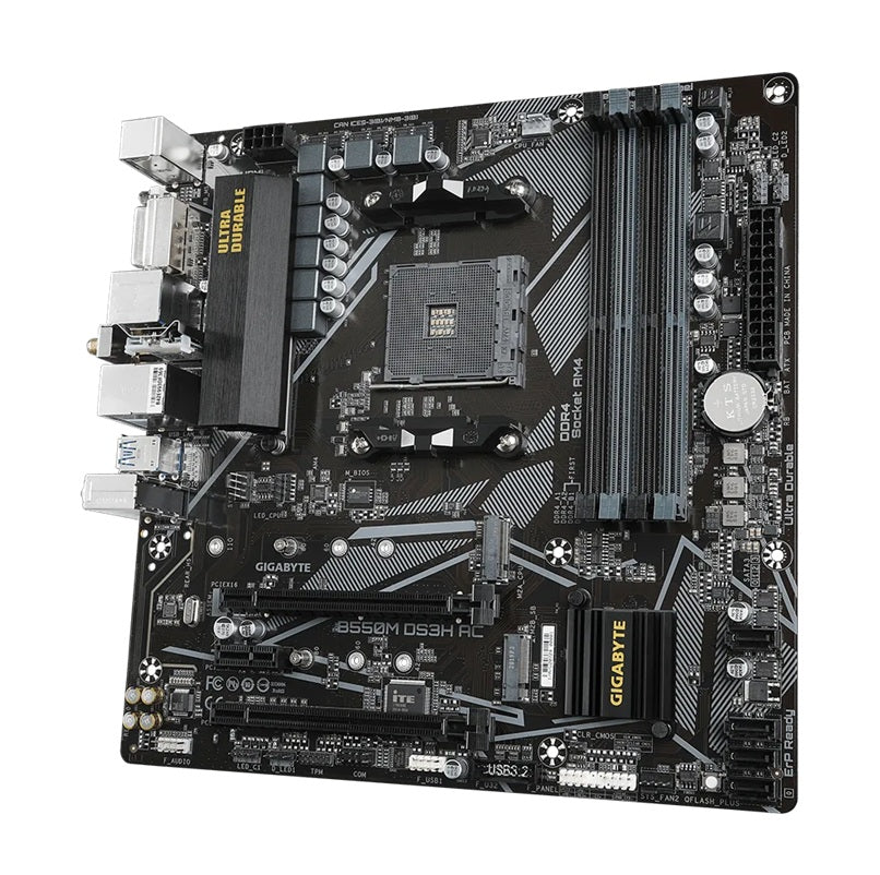 Gigabyte B550M DS3H AC AM4 Ryzen mATX Motherboard, 4x DDR4, 3x PCI-e, 2x M.2, 4x SATA III, RAID 0 1 10, 4x USB 3.2, 4x USB 2.0