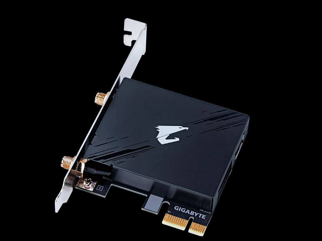 Gigabyte GC-WIFI7 Motherboard, Wi-Fi 7, up to 5800Mbps, up to 320MHz bandwidth support across the 2.4GHz, 5GHz, and 6GHz bands, 2Tx2R antenna, PCIe x1