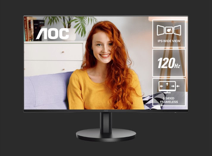AOC 23.8 ft 1920 1080 FHD. 120Hz. 1ms. 4ms. Anti-Blue Light, USB-C (DP Alt, 65W) 1, HDMI 1.4 1.2Wx2 Speakers. IPS Monitor 2025 New