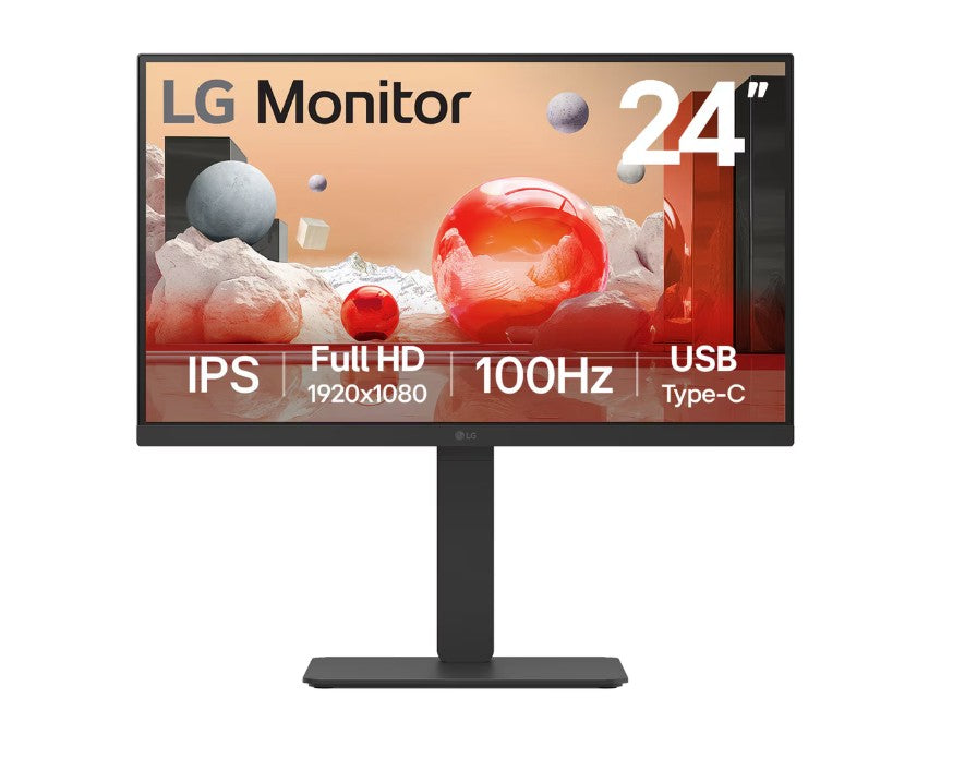 LG 24 ft IPS FHD 1920 x 1080, USB-C 65w PD, RJ45 100Hz 5ms, AMD FreeSync 16:9 Tilt Height Swivel Pivot (Bi-direction) adjustable stand, 3yrs Monitor