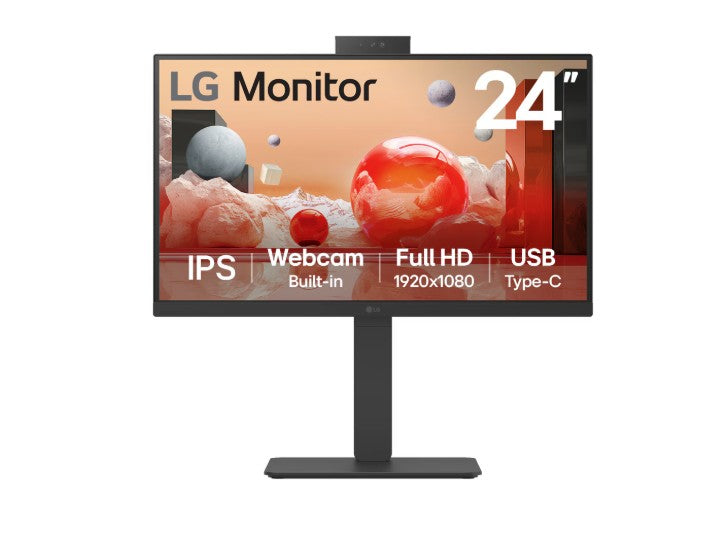 LG 24 ft IPS FHD Webcam, USB-C 65W PD, RJ45 100Hz 5ms 1920 x 1080, FreeSync 16:9 Tilt Height Swivel Pivot (Bi-direction) adjustable stand, 3yrs Monitor