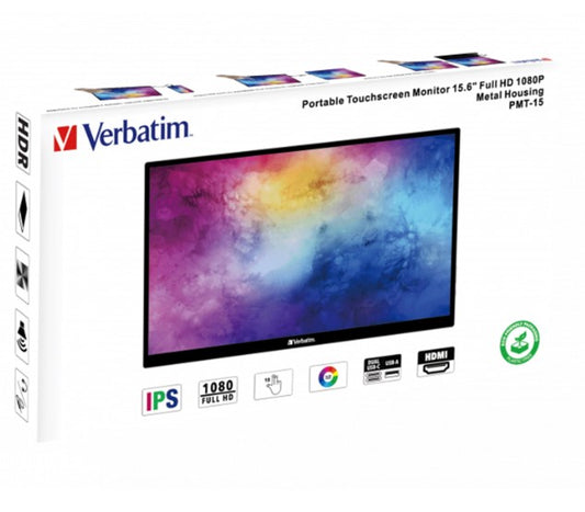 Verbatim 15.6 ft IPS USB-C Touch Full HD 1920 x 1080, 10 Point Touch, - Tilt, Speaker, Earphone, VESA 50mm x 50mm Business Ultra Portable IOS Monitor