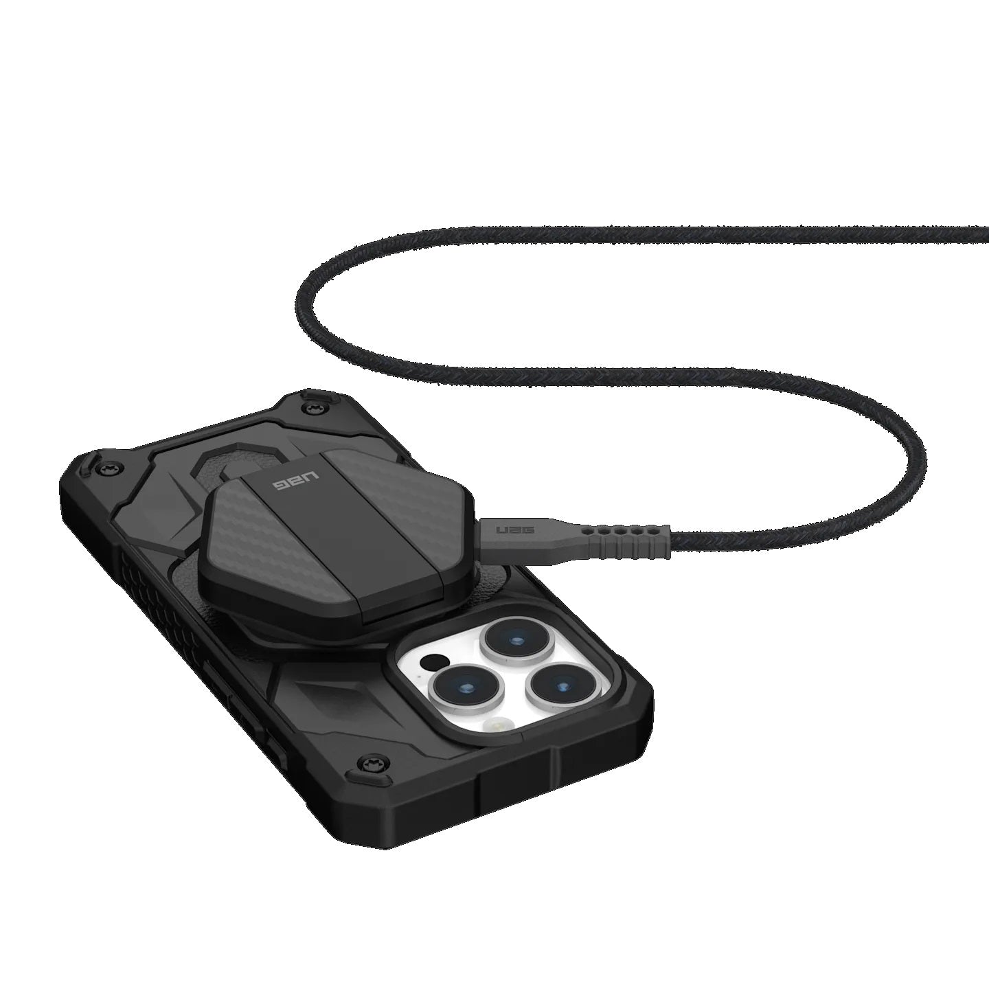 UAG Wireless Charging Pad with Stand - Black Carbon Fiber(9B4410114042),Up to 15W Of Wireless Power,Detachable 4ft Braided USB-C Cable,1 Year Warranty