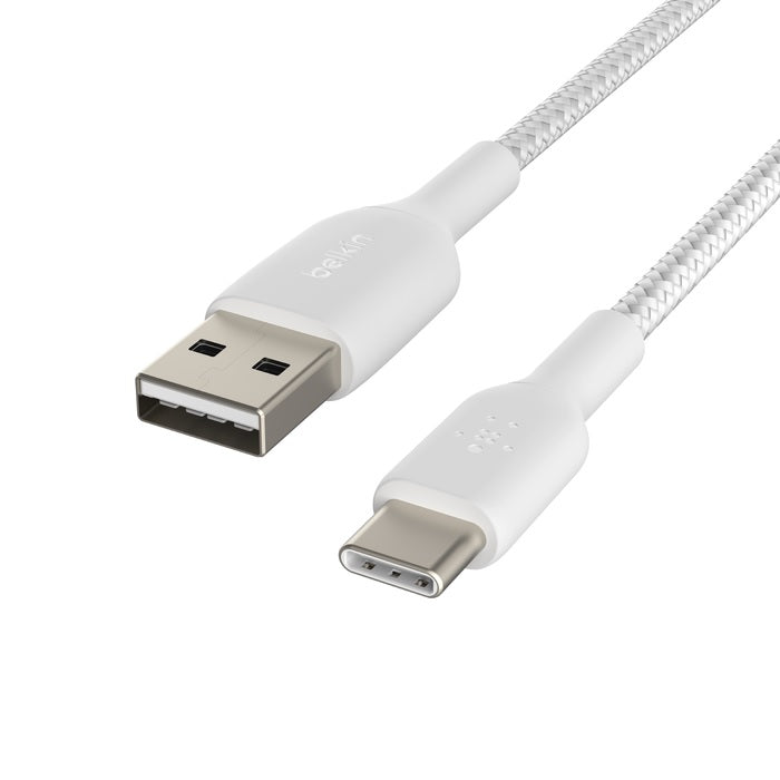 Belkin BoostCharge Braided USB-C to USB-A Cable (2M) - White (CAB002BT2MWH), 15W, 480Mbps, 30K Bends, USB-IF Certified, iPad,MacBook,2 Years Warranty