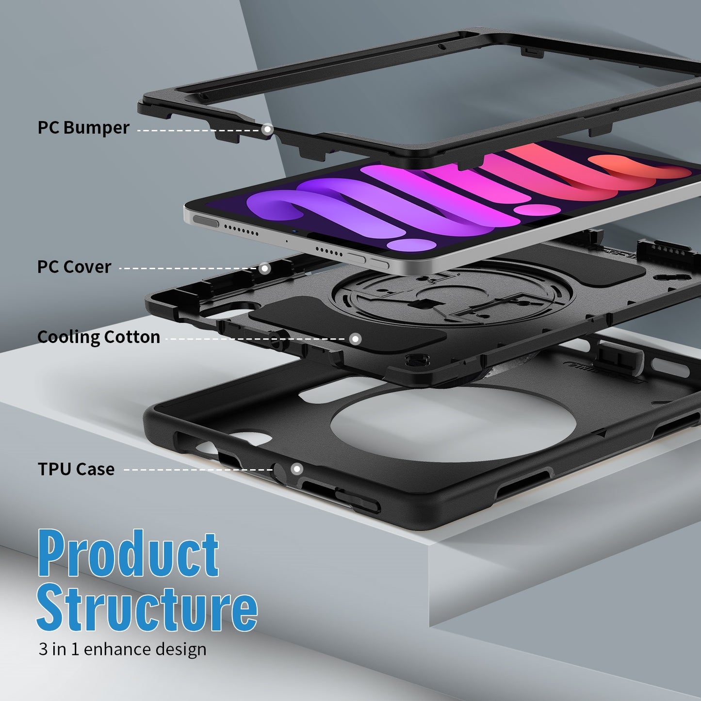 USP Rugged Apple iPad Mini A17 Pro (7th Gen) iPad Mini (8.3 ft) (6th Gen) Case with Sling Black-Built-in-Kickstand,Adjustable Hand Strap,Shoulder Strap