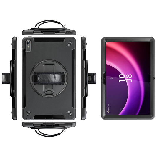 USP Rugged Lenovo Tab M10 Plus (10.6 ft) (3rd Gen) Case Screen Protector Black - Built-in-Kickstand, Adjustable Hand Strap, DropProof, ShockProof