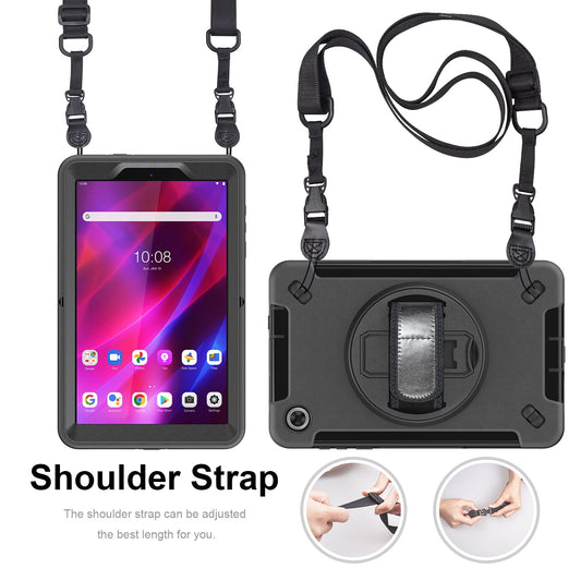 USP Rugged Lenovo Tab M8 (4th Gen) (8 ft) (TB-300) Case Screen Protector Black - Built-in-Kickstand, Adjustable Hand Strap, Shoulder Strap