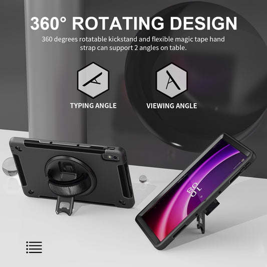 USP Rugged Lenovo Tab P11 (11 ft) (2nd Gen) Case Screen Protector Black - Built-in-Kickstand,Adjustable Hand Strap,Reinforced Corners,Raised Edges