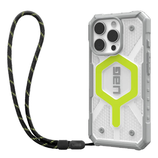 UAG Pathfinder Clear MagSafe Apple iPhone 16 Pro (6.3 ft) Rugged Case Black Neon Lanyard - Active Neon (1144641BV01), 10 Years Warranty