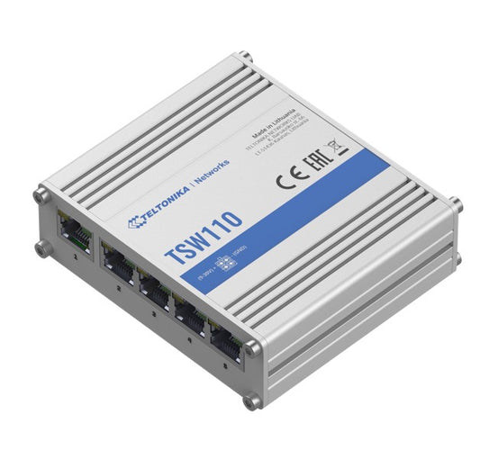 Teltonika TSW110 L2 Unmanaged Ethernet Switch, 5 x Gigabit Ethernet with speeds up to 1000 Mbps, PSU included