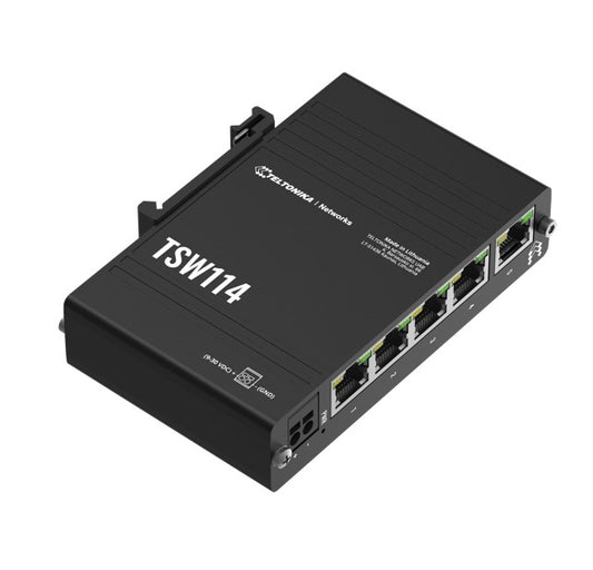 Teltonika TSW114 Gigabit DIN Rail Ethernet Switch,Easy Mounting, 5x Gigabit Ethernet Ports with speeds of up to 1000 Mbps, PSU excluded