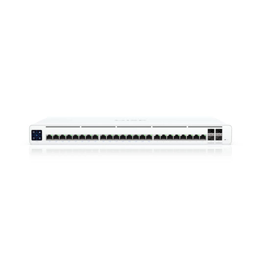 Ubiquiti UISP Switch Professional, 24 GbE RJ45 ports, 16 with 27V Passive PoE Output, 4 10G SFP ports, Color Touchscreen,