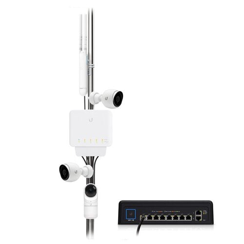 Ubiquiti USW Flex 3 Pack- Managed, Layer 2 Gigabit switch with auto-sensing 802.3af PoE support. 1x PoE In, 4x PoE Out,