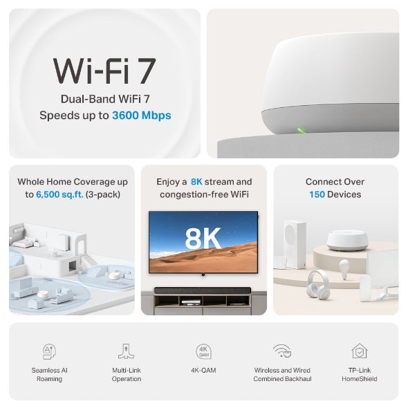 TP-Link Deco BE22(2-pack) BE3600 Whole Home Mesh Wi-Fi 7 System