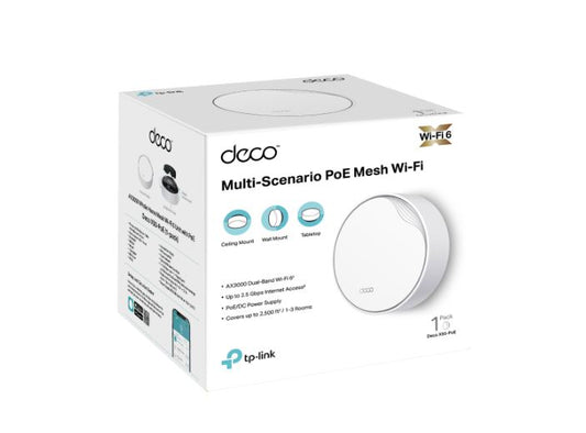 TP-Link Deco X50-PoE(1-pack) AX3000 Whole Home Mesh WiFi 6 System with PoE, 574 Mbps at 2.4 GHz 2402 Mbps at 5 GHz, 4 Internal Antennas, 1 2.5 Gi