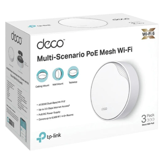 TP-Link Deco X50-PoE(3-pack) AX3000 Whole Home Mesh WiFi 6 System with PoE, 574 Mbps at 2.4 GHz 2402 Mbps at 5 GHz