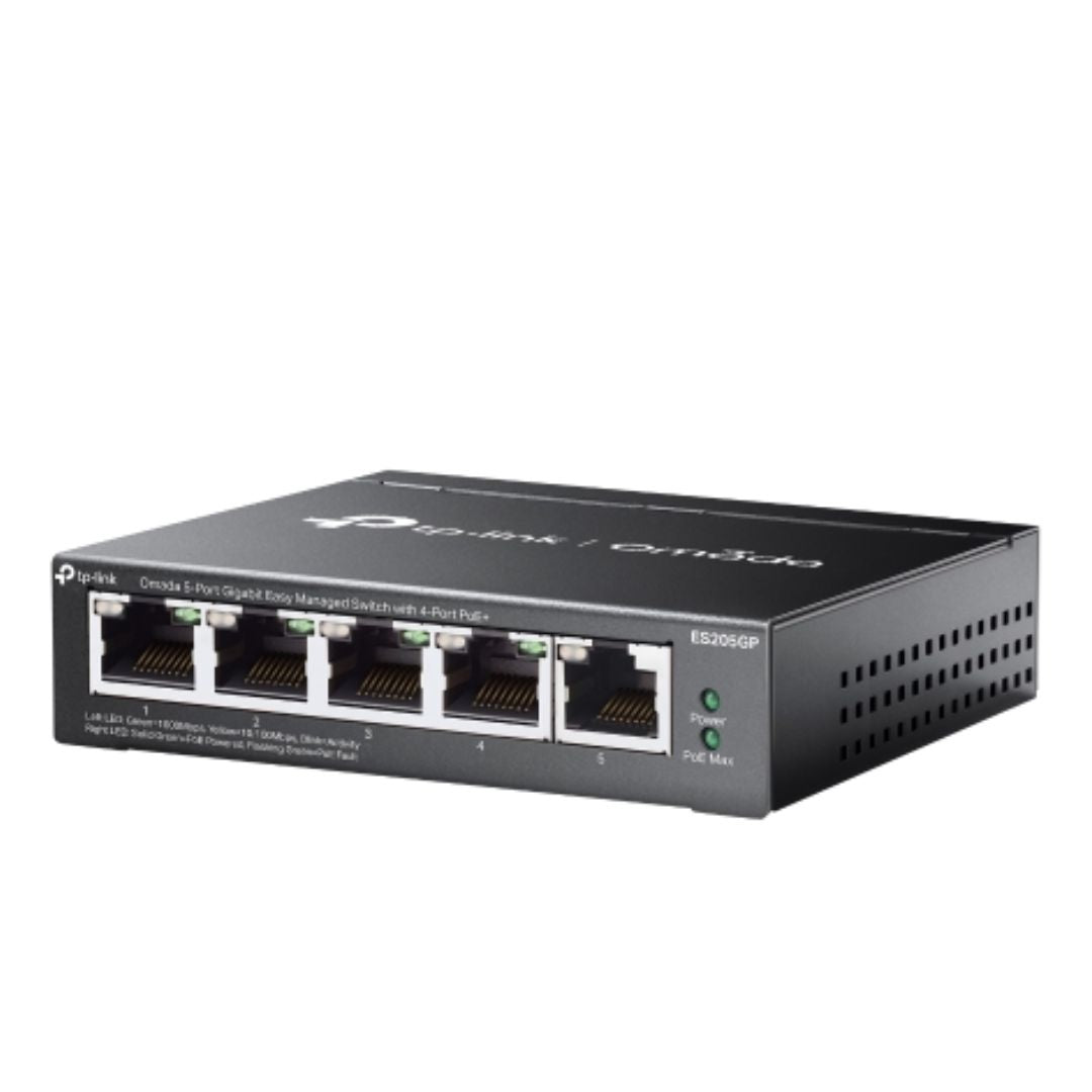TP-Link ES205GP Omada 5-Port Gigabit Easy Managed Switch with 4-Port PoE, PoE Auto Recovery, VLAN, QoS, IGMP Snooping, Loop Prevention, Port Isolatio