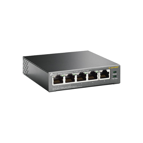 TP-Link TL-SG1005P 5-Port Gigabit Desktop Switch with 4-Port PoE, 5 Gigabit RJ45 ports including 4 PoE ports, 56W PoE Power supply, steel case