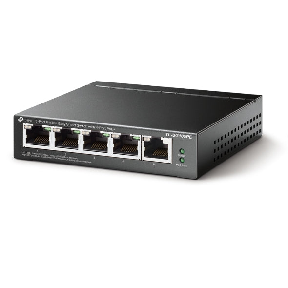 TP-Link TL-SG105PE 5-Port Gigabit Easy Smart Switch with 4-Port PoE, Up To 65W For all PoE Ports, Up To 30W Each PoE Port