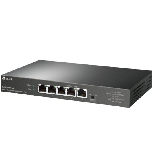TP-Link TL-SG105PP-M2 5-Port 2.5G Desktop Switch with 4-Port PoE, 4 2.5G PoE Ports, 1x 2.5G Non-PoE Port, PoE Auto Recovery for Port1-4, Plug and