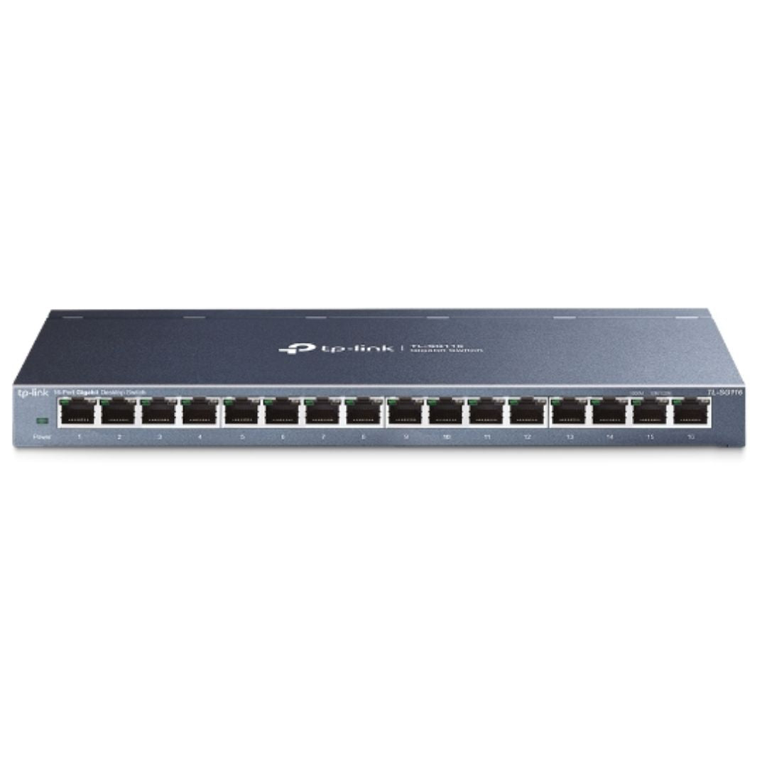 TP-Link TL-SG116 16-Port Gigabit Unmanaged Desktop Wall Mounting Switch 32Gbps Capacity 23.81Mpps 8K MAC 4.1Mb Buffer Fanless