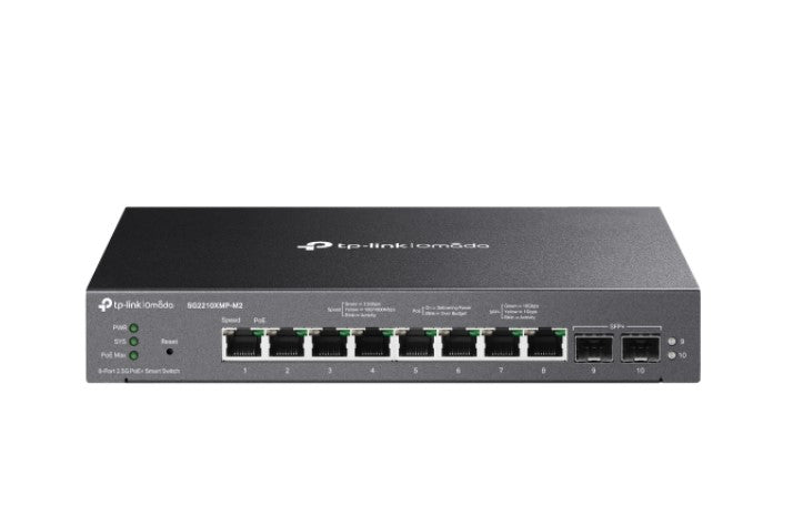 TP-Link SG2210XMP-M2 Omada 8-Port 2.5GBASE-T and 2-Port 10GE SFP Smart Switch with 8-Port PoE, Integration with Omada SDN Controller, Static Routing
