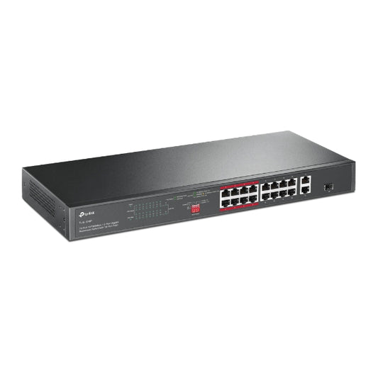 TP-Link TL-SL1218P 16-Port 10 100 Mbps 2-Port Gigabit Rackmount Switch with 16-Port PoE, Up to 150W for all PoE ports, Up to 30W for each PoE port