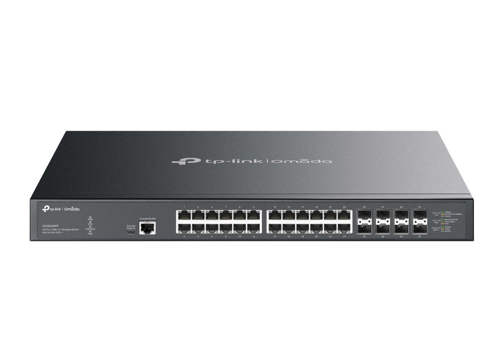TP-Link SX3832MPP Omada 32-Port 10GE L2 Managed Switch with 24-Port PoE, Integration with Omada SDN Controller, Static Routing, DHCP Server, OAM, D
