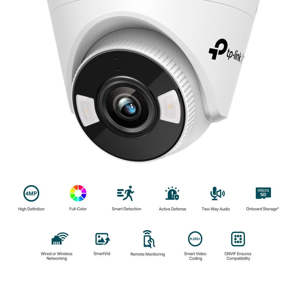 TP-Link VIGI 4MP C440-W(4mm) Full-Colour Wi-Fi Turret Network Camera,4mm Lens, Smart Detection, 3YW