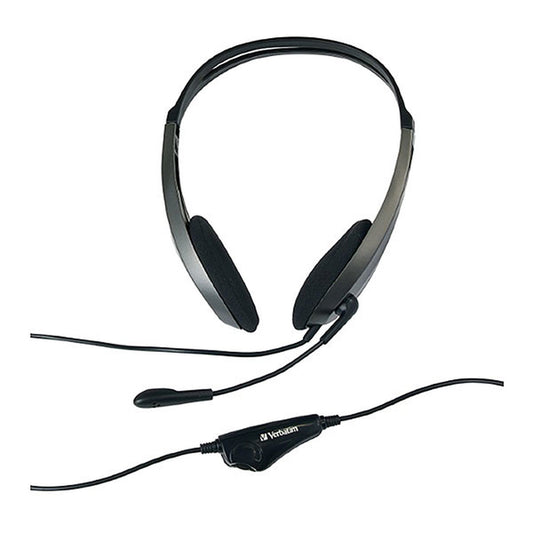Verbatim Multimedia Headset with Microphone - 3.5mm Jack, Wide Frequency Stereo, 40mm Drivers, Comfortable Ergonomic Fit, Adjustable