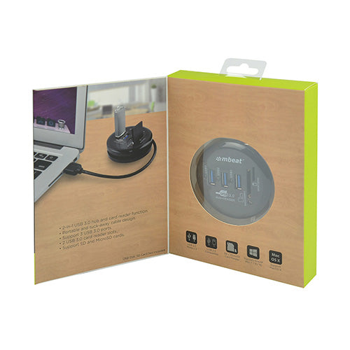 (LS) mbeat Portable USB 3.0 Hub and Card Reader - USB 3.0 2.0, SDXC SDHC MMC MMC4.0 RS-MMC RS-MMC Micro-SDXC Micro-SDHC MicroSD, up to 2TB