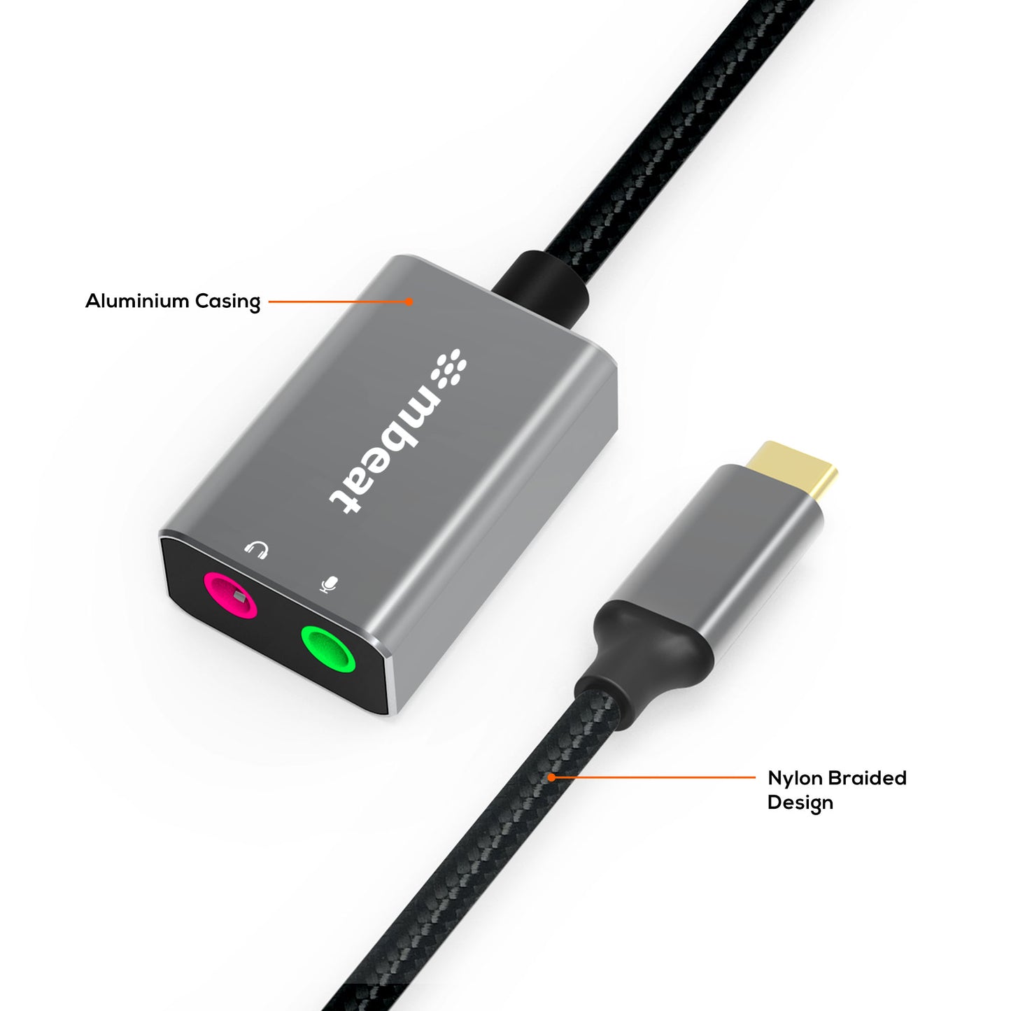 mbeat Elite USB-C to 3.5mm Audio and Microphone Adapter - Adds Headphone Audio and Microphone Jack to USB-C Computer, Tablet Smartphone Devices