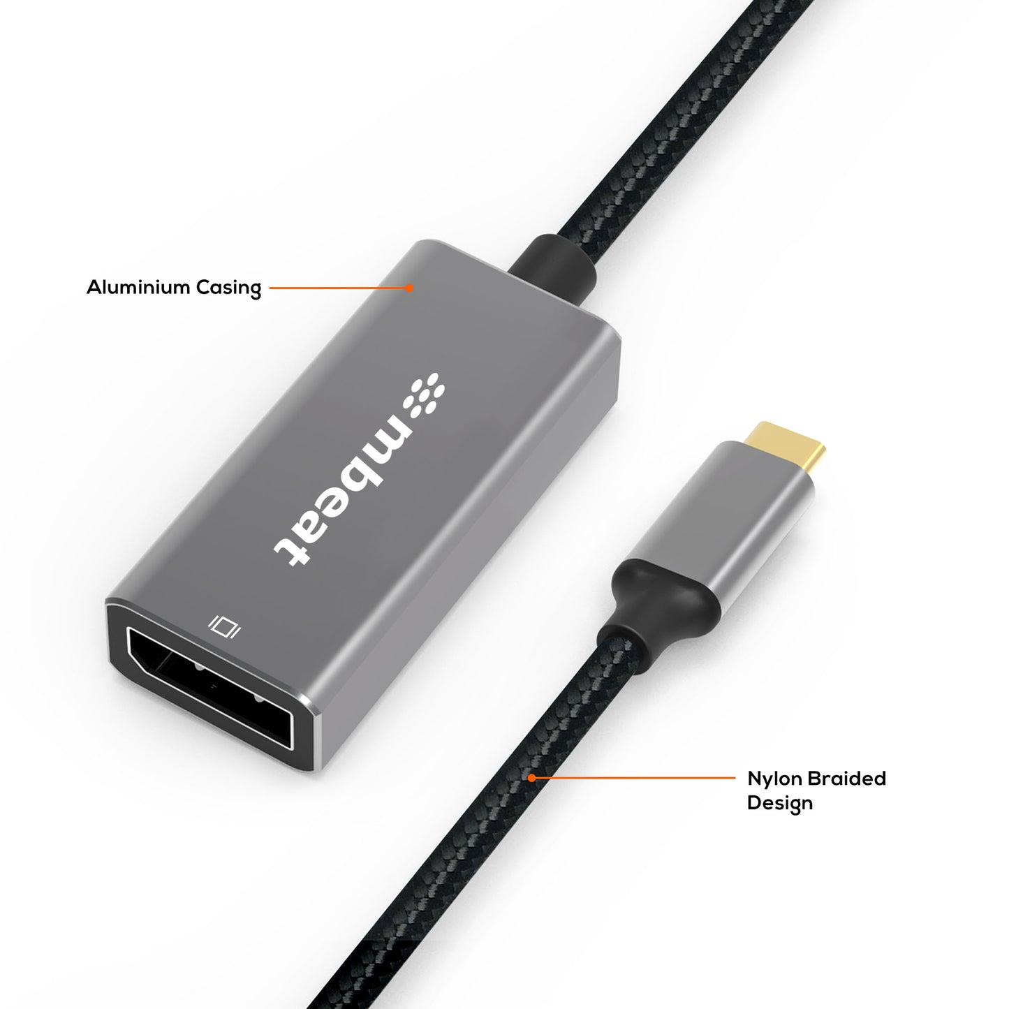 mbeat Elite USB-C to Display Port Adapter -Converts USB-C to DisplayPort female port, 4K 60Hz (38402160), 15cm - Space Grey Weight: 30g