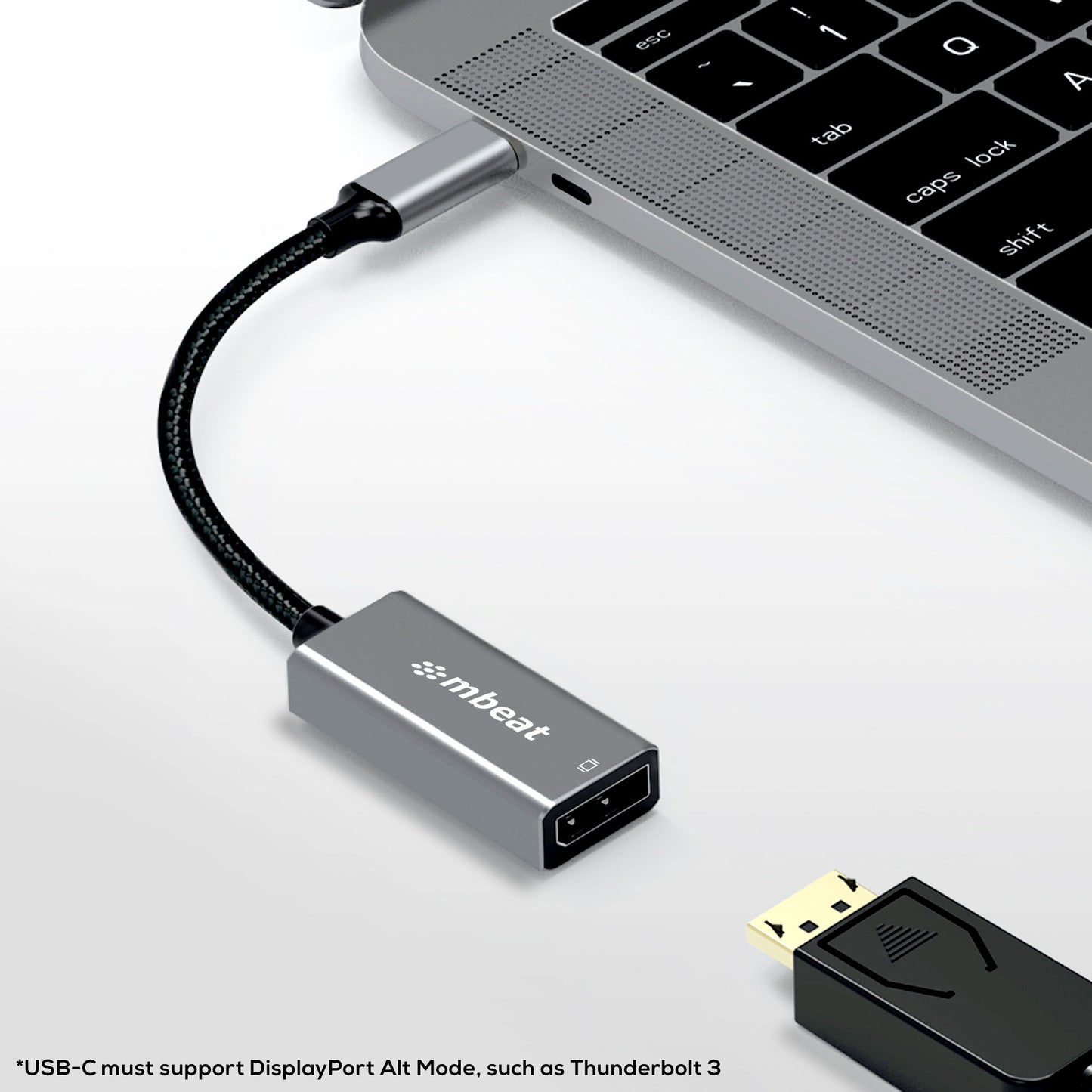 mbeat Elite USB-C to Display Port Adapter -Converts USB-C to DisplayPort female port, 4K 60Hz (38402160), 15cm - Space Grey Weight: 30g