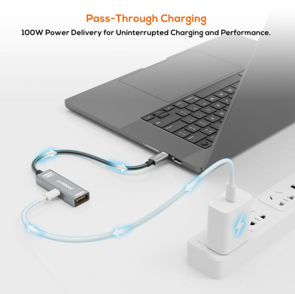 mbeat Tough Link USB-C to DP Adapter with 100W PD - Space Grey 4K (3840 x 2160) 60Hz, 2K (2560 x 1440) 144Hz, 1080p (1920 x 1080) 240Hz